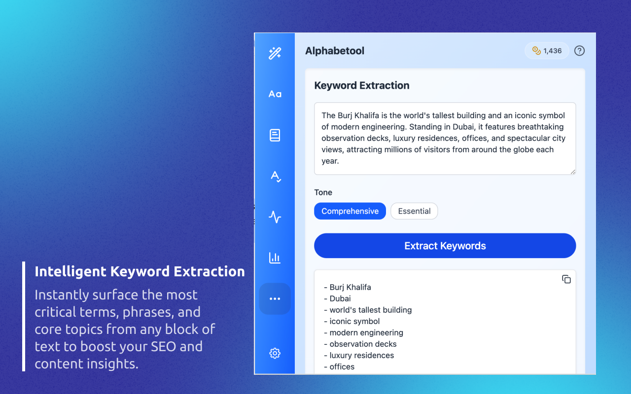 Keyword Extraction: Extract important keywords and phrases from your text for better understanding and SEO optimization. — preview 6